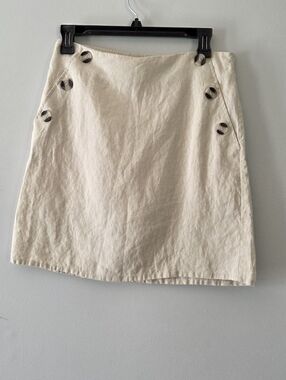 Tahari Cream Button-Detail Linen Skirt